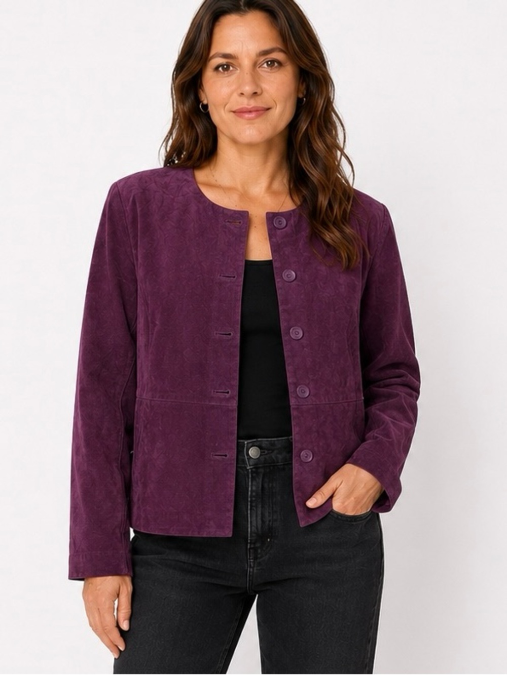 90s Purple Suede Jacket 12 Vintage Berry Colored Leather Retro Fall Fashion